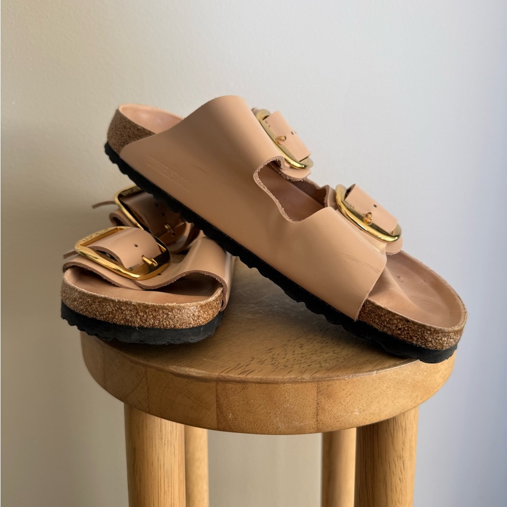 Birkenstock Tan Sandals with Gold Buckles